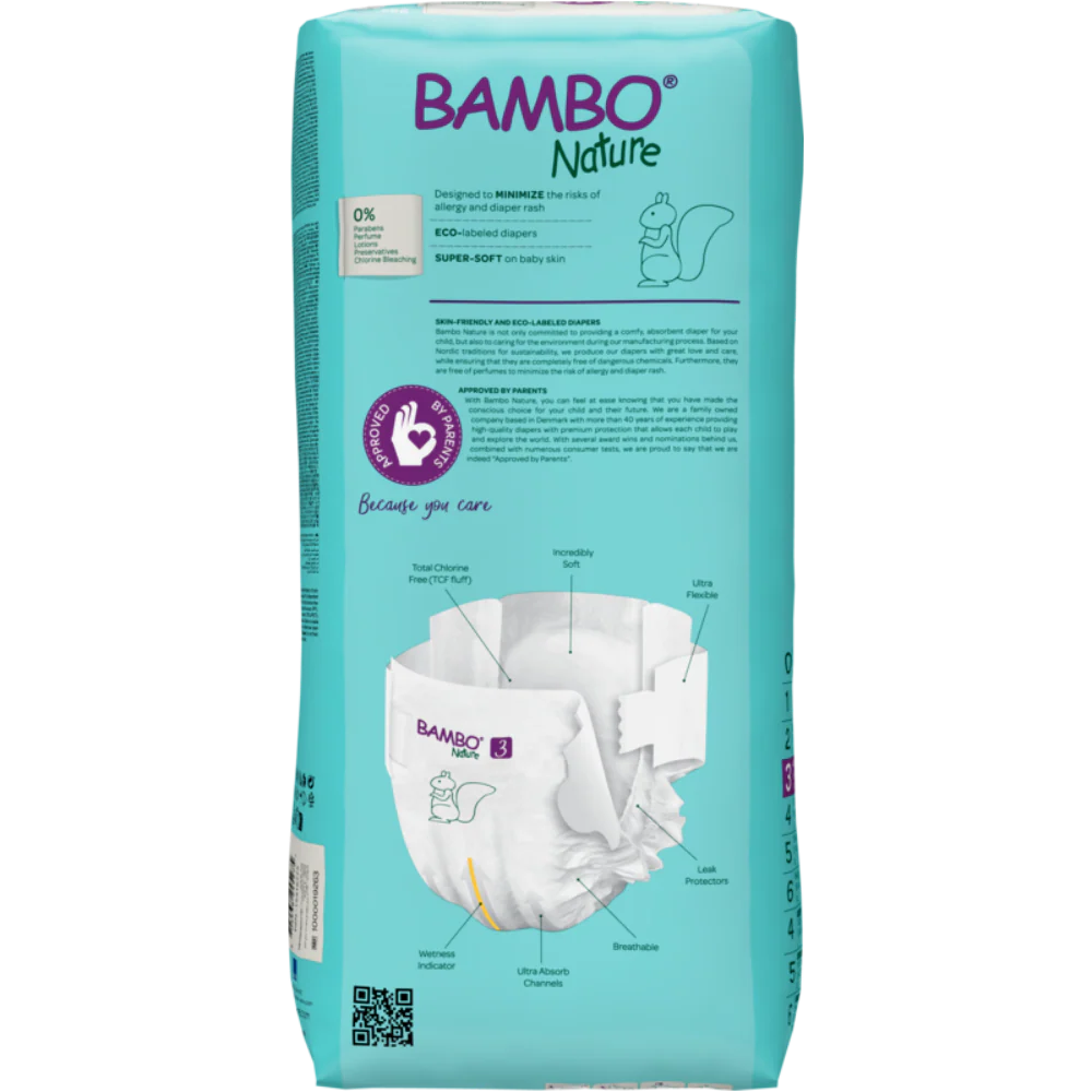Bambo Nature Premium Baby Tape Diapers for Babies, Medium Size (4-8 Kgs), Super Absorbent, Breathable, Extra Soft, Dermatologically Tested, Hypoallergenic Infant Nappies With Wetness Indicator - 52 COUNTS