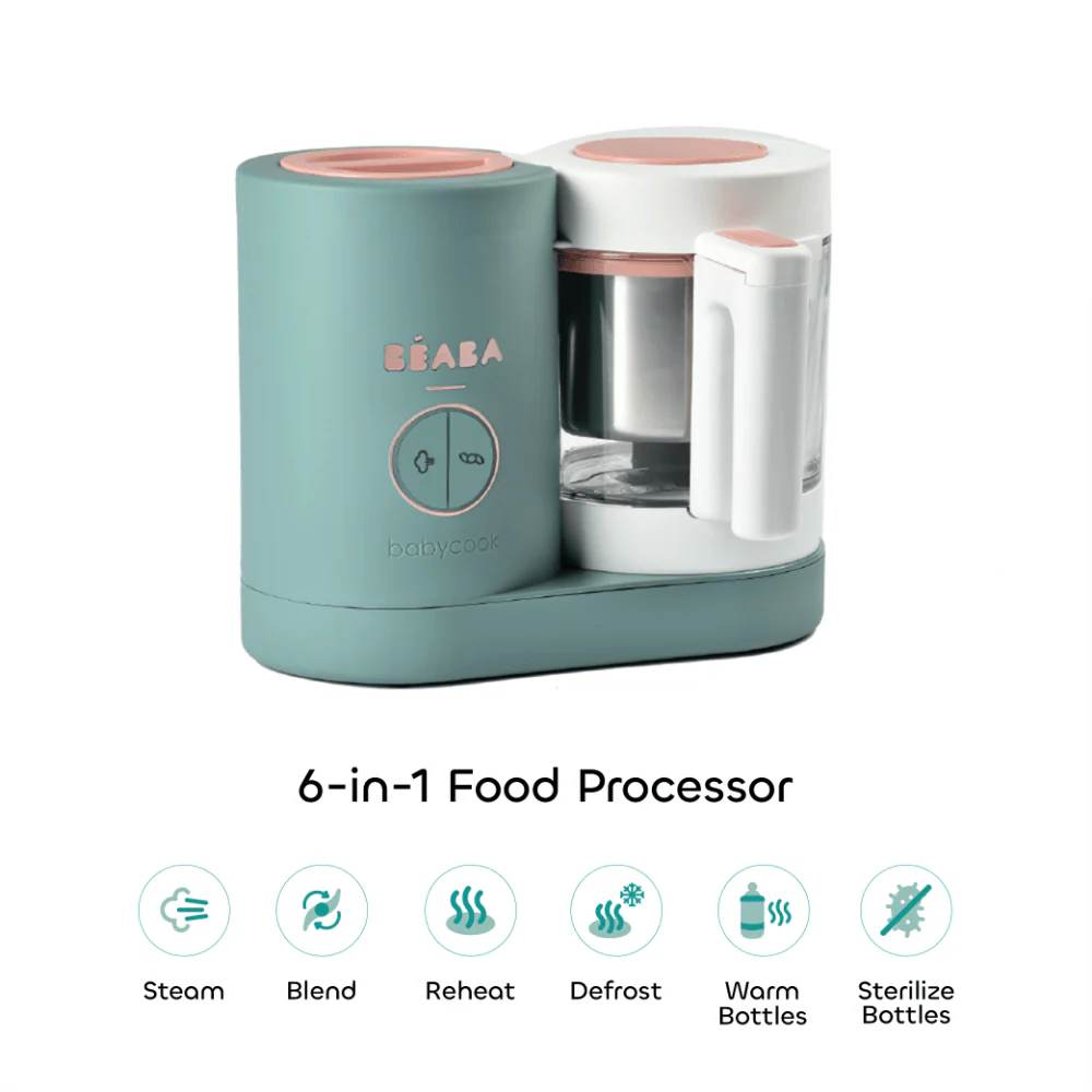 Beaba Babycook Neo - 6 In 1 Baby Food Maker, Blender, Steamer, Cooker & Sterilizer, Auto Shut-off Portable Baby Food Processor, Puree Maker and Warmer 0m+ :Eucalyptus