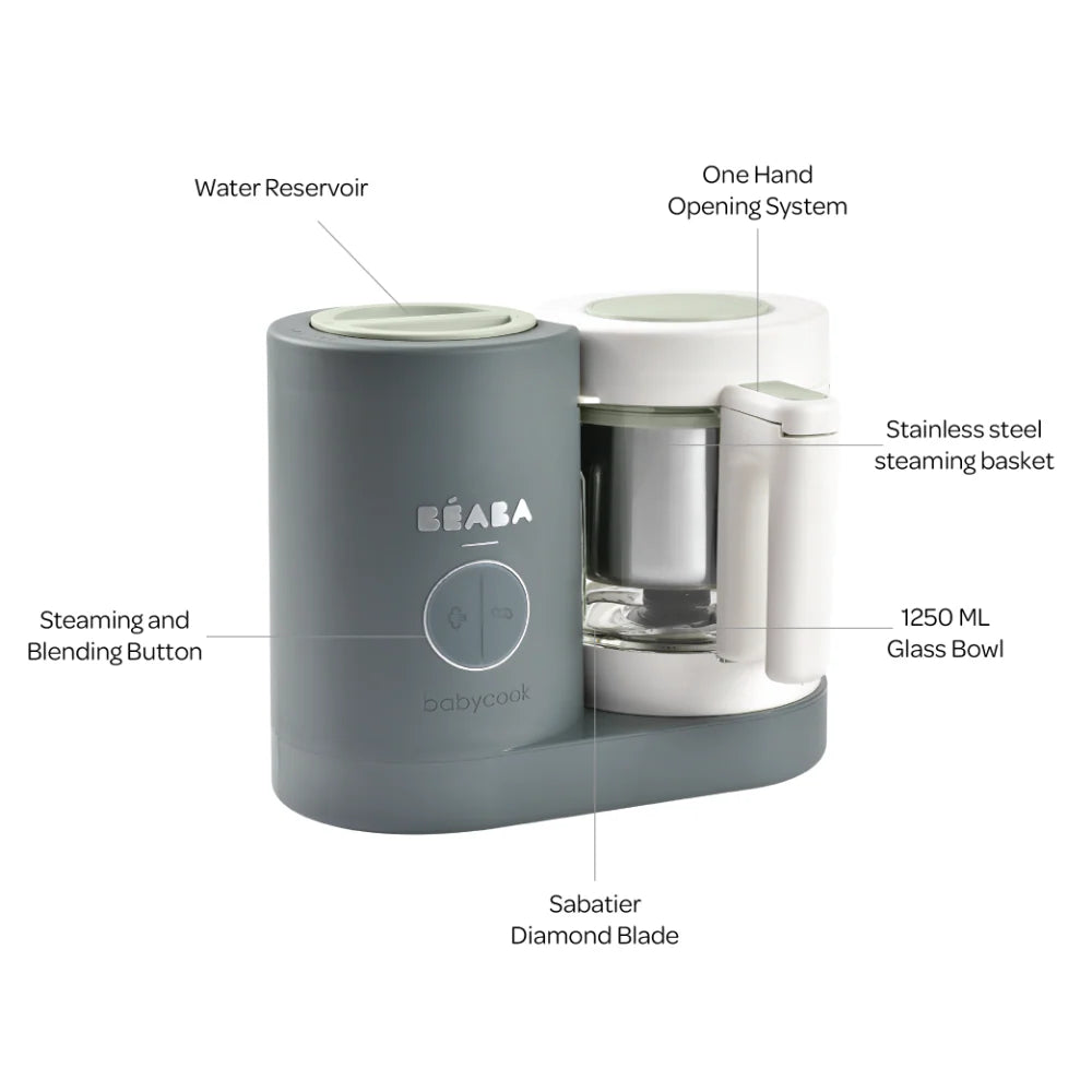 Beaba Babycook Neo - 6 In 1 Baby Food Maker, Blender, Steamer, Cooker & Sterilizer, Auto Shut-off Portable Baby Food Processor, Puree Maker and Warmer 0m+ : MINERAL