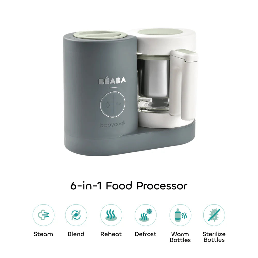 Beaba Babycook Neo - 6 In 1 Baby Food Maker, Blender, Steamer, Cooker & Sterilizer, Auto Shut-off Portable Baby Food Processor, Puree Maker and Warmer 0m+ : MINERAL