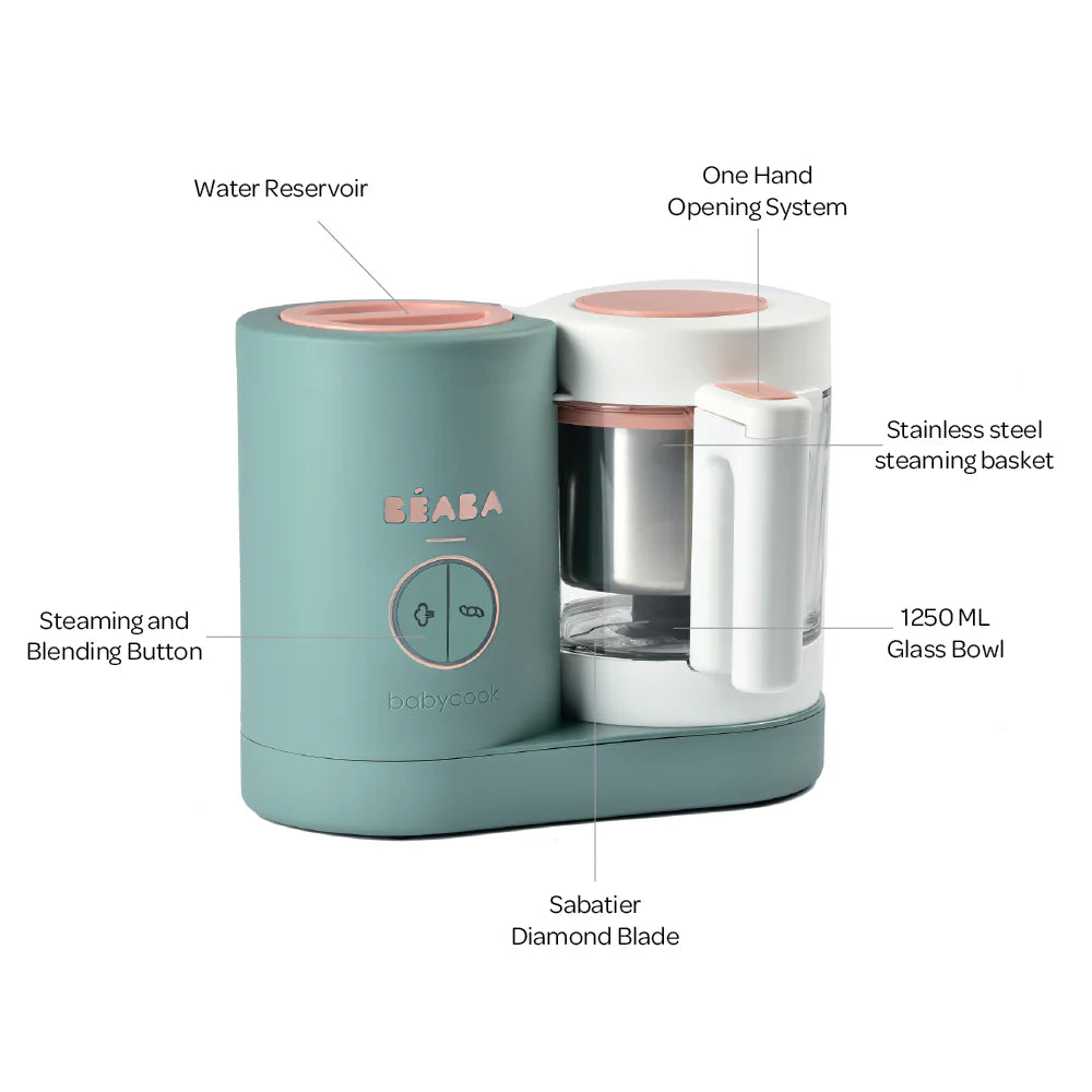 Beaba Babycook Neo - 6 In 1 Baby Food Maker, Blender, Steamer, Cooker & Sterilizer, Auto Shut-off Portable Baby Food Processor, Puree Maker and Warmer 0m+ :Eucalyptus