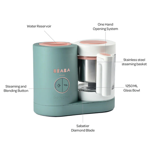 Beaba Babycook Neo - 6 In 1 Baby Food Maker, Blender, Steamer, Cooker & Sterilizer, Auto Shut-off Portable Baby Food Processor, Puree Maker and Warmer 0m+ :Eucalyptus