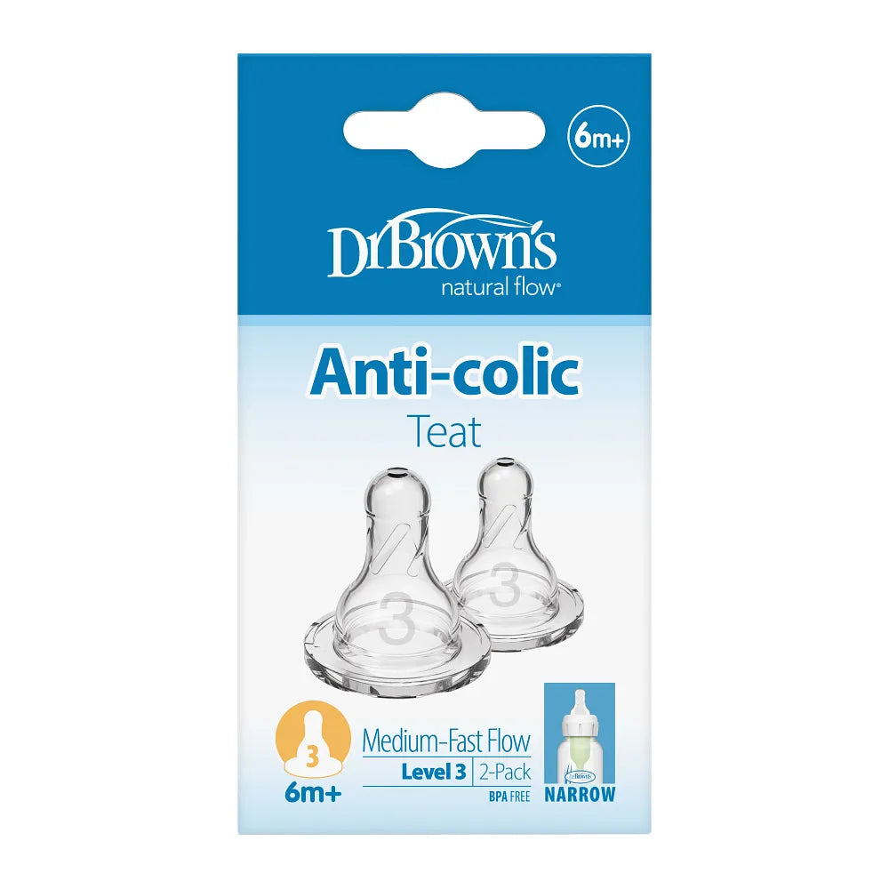 Dr. Brown's Natural Flow Narrow Baby Bottle Silicone Level 3 Nipple, 2-Pack SKU: 332-INA