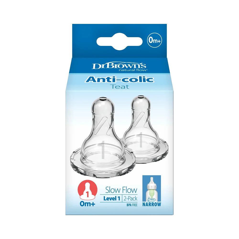 Dr. Brown's Natural Flow Narrow Baby Bottle Silicone Level 1 Nipple, 2-Pack