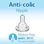 Dr. Brown's Natural Flow Narrow Baby Bottle Silicone Level 2 Nipple, 2-Pack)
