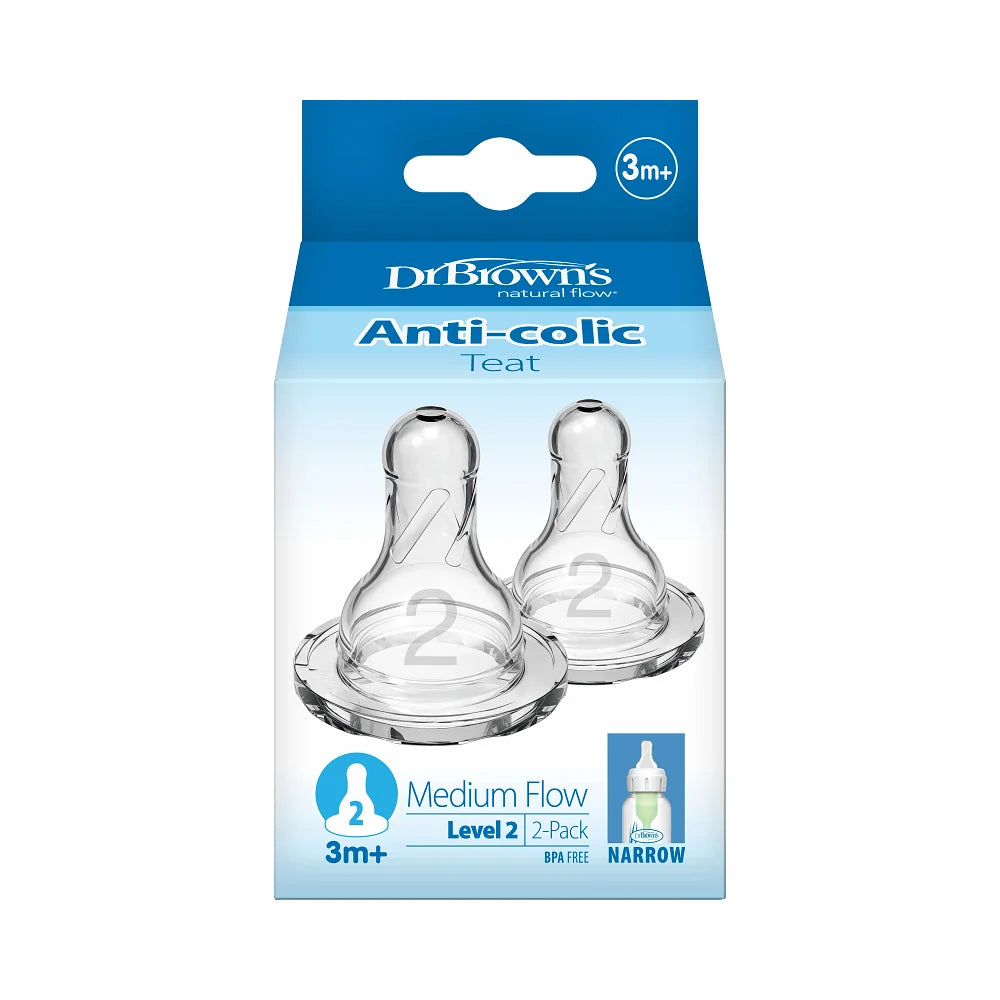 Dr. Brown's Natural Flow Narrow Baby Bottle Silicone Level 2 Nipple, 2-Pack)