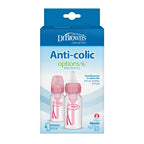 Dr. Brown's Natural Flow Anti-Colic Options+ Narrow Baby Bottle, 4 oz/120 ml, Pink, 2-Pack SKU: SB42305-INA