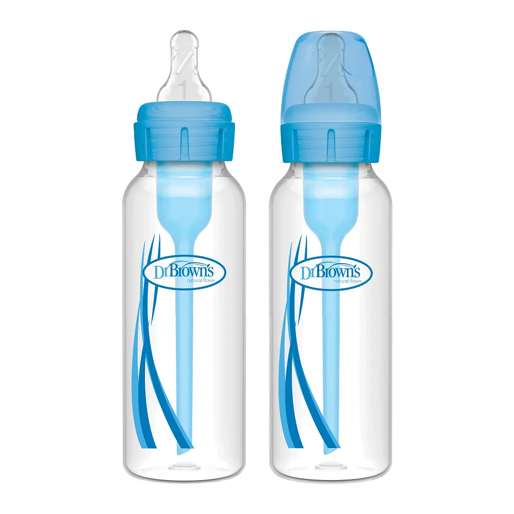 Dr. Brown's Natural Flow Anti-Colic Options+ Narrow Baby Bottle, 8 oz/250 ml, Blue, 2-Pack