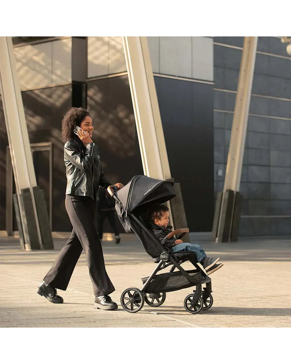 Nuna TRVL LX Cabin Friendly Baby Stroller-With Cup Holder-One Hand Fold-Big Rear Wheels-Car Seat Compatible-Includes Rain Cover & Travel Bag-2 Years Warranty-Pram for 0 to 4Y (Upto 22Kg)-Caviar
