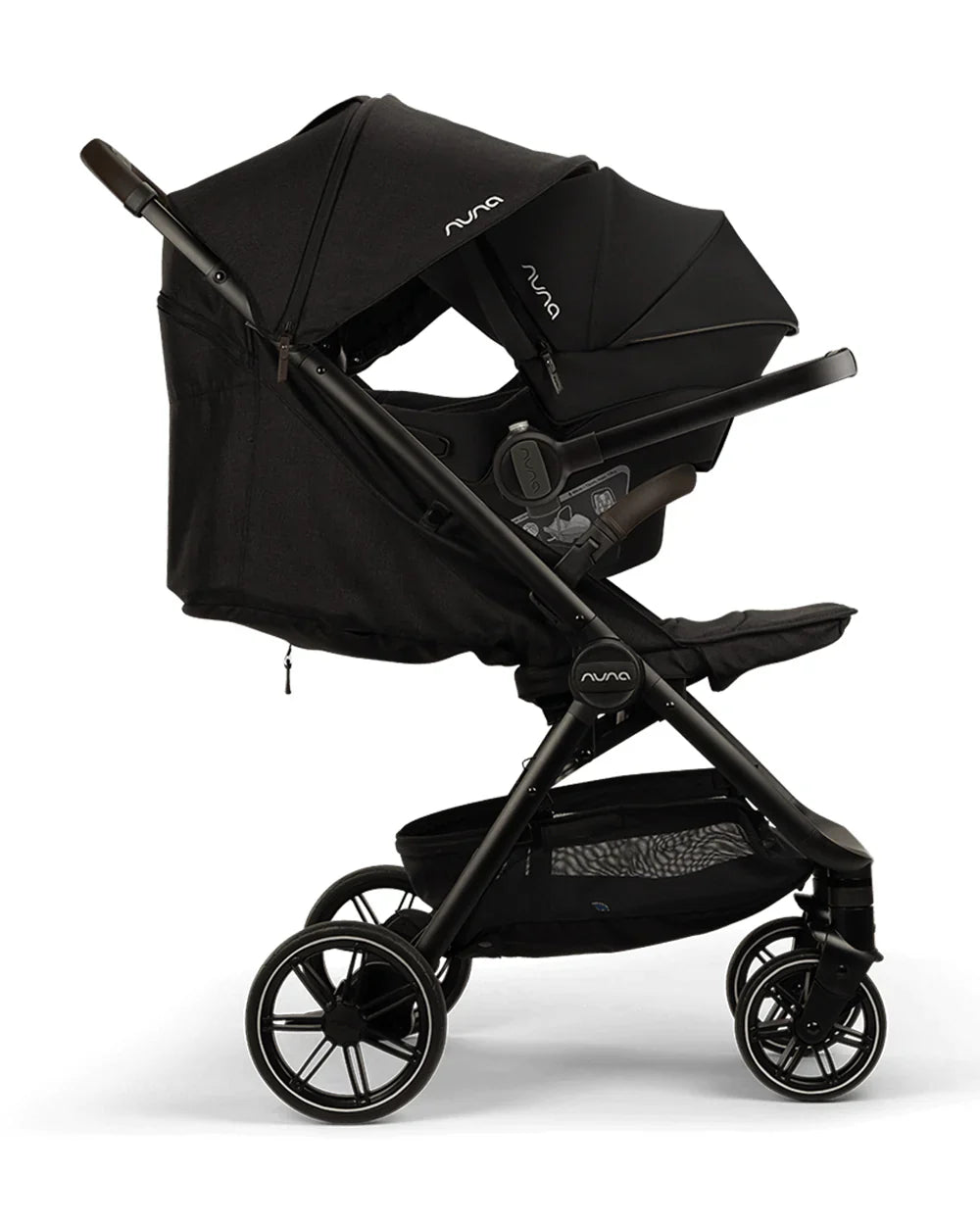 Nuna TRVL LX Cabin Friendly Baby Stroller-With Cup Holder-One Hand Fold-Big Rear Wheels-Car Seat Compatible-Includes Rain Cover & Travel Bag-2 Years Warranty-Pram for 0 to 4Y (Upto 22Kg)-Caviar