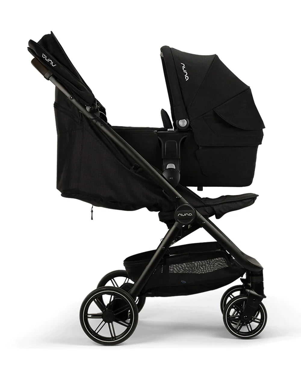 Nuna TRVL LX Cabin Friendly Baby Stroller-With Cup Holder-One Hand Fold-Big Rear Wheels-Car Seat Compatible-Includes Rain Cover & Travel Bag-2 Years Warranty-Pram for 0 to 4Y (Upto 22Kg)-Caviar