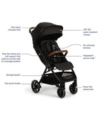 Nuna TRVL LX Cabin Friendly Baby Stroller-With Cup Holder-One Hand Fold-Big Rear Wheels-Car Seat Compatible-Includes Rain Cover & Travel Bag-2 Years Warranty-Pram for 0 to 4Y (Upto 22Kg)-Caviar
