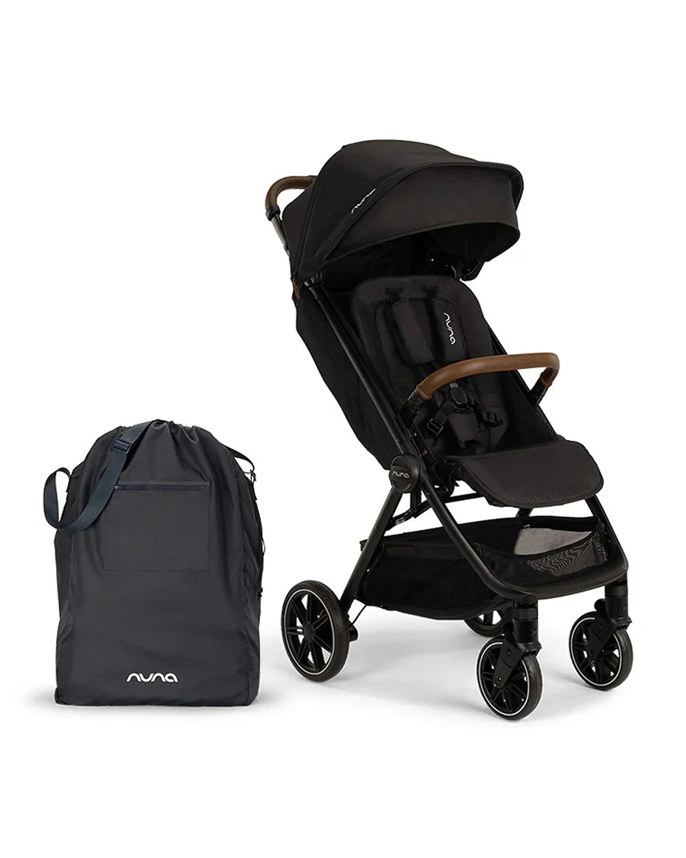 Nuna TRVL LX Cabin Friendly Baby Stroller-With Cup Holder-One Hand Fold-Big Rear Wheels-Car Seat Compatible-Includes Rain Cover & Travel Bag-2 Years Warranty-Pram for 0 to 4Y (Upto 22Kg)-Caviar