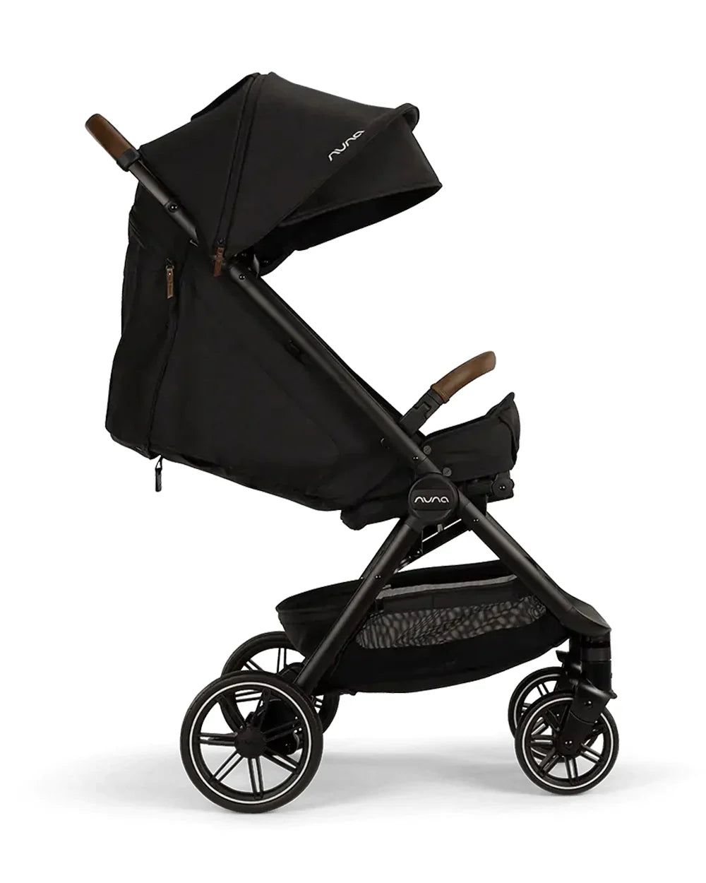 Nuna TRVL LX Cabin Friendly Baby Stroller-With Cup Holder-One Hand Fold-Big Rear Wheels-Car Seat Compatible-Includes Rain Cover & Travel Bag-2 Years Warranty-Pram for 0 to 4Y (Upto 22Kg)-Caviar