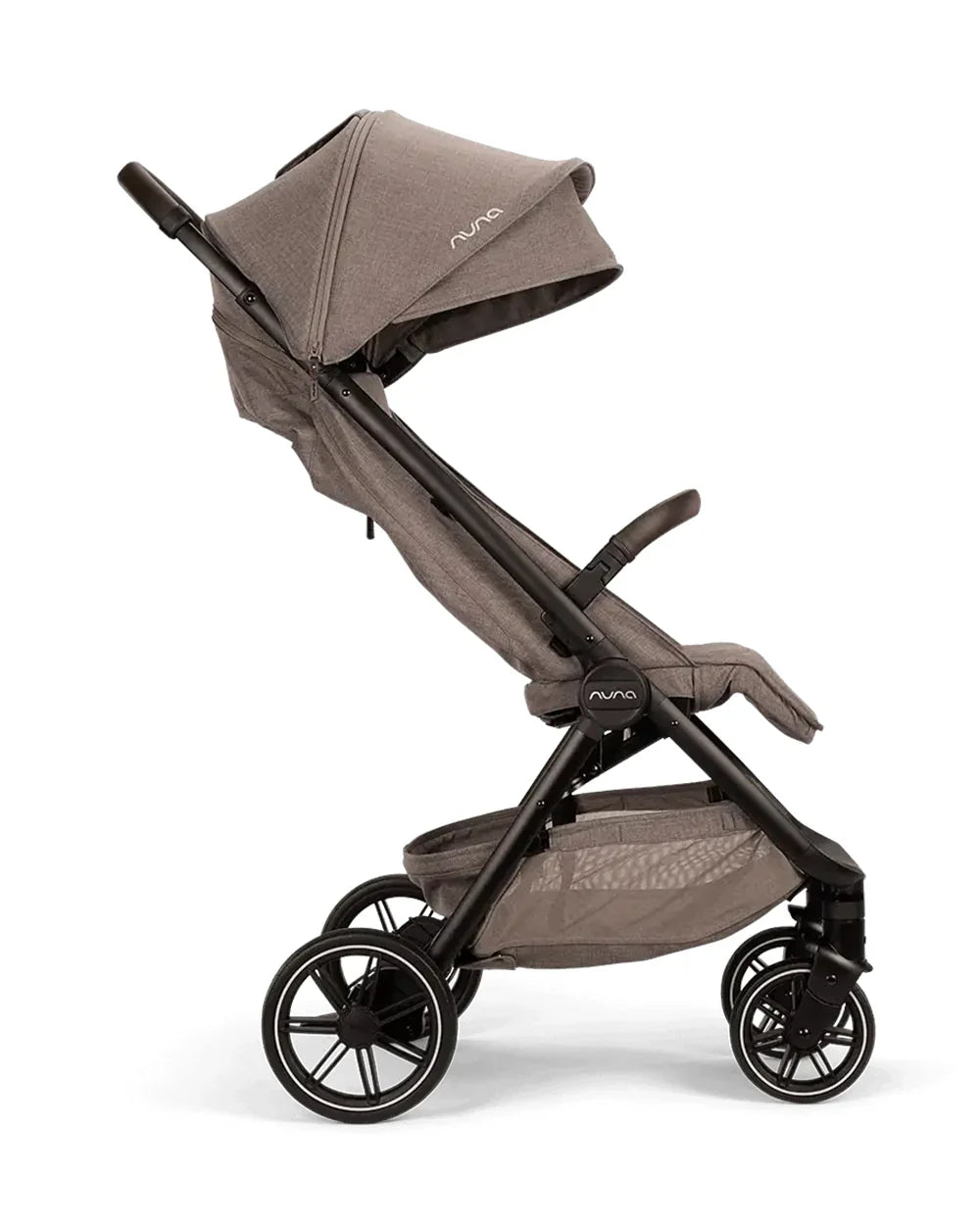 Nuna TRVL LX Cabin Friendly Baby Stroller-With Cup Holder-One Hand Fold-Big Rear Wheels-Car Seat Compatible-Includes Rain Cover & Travel Bag-2 Years Warranty-Pram for 0 to 4Y (Upto 22Kg)-Cedar