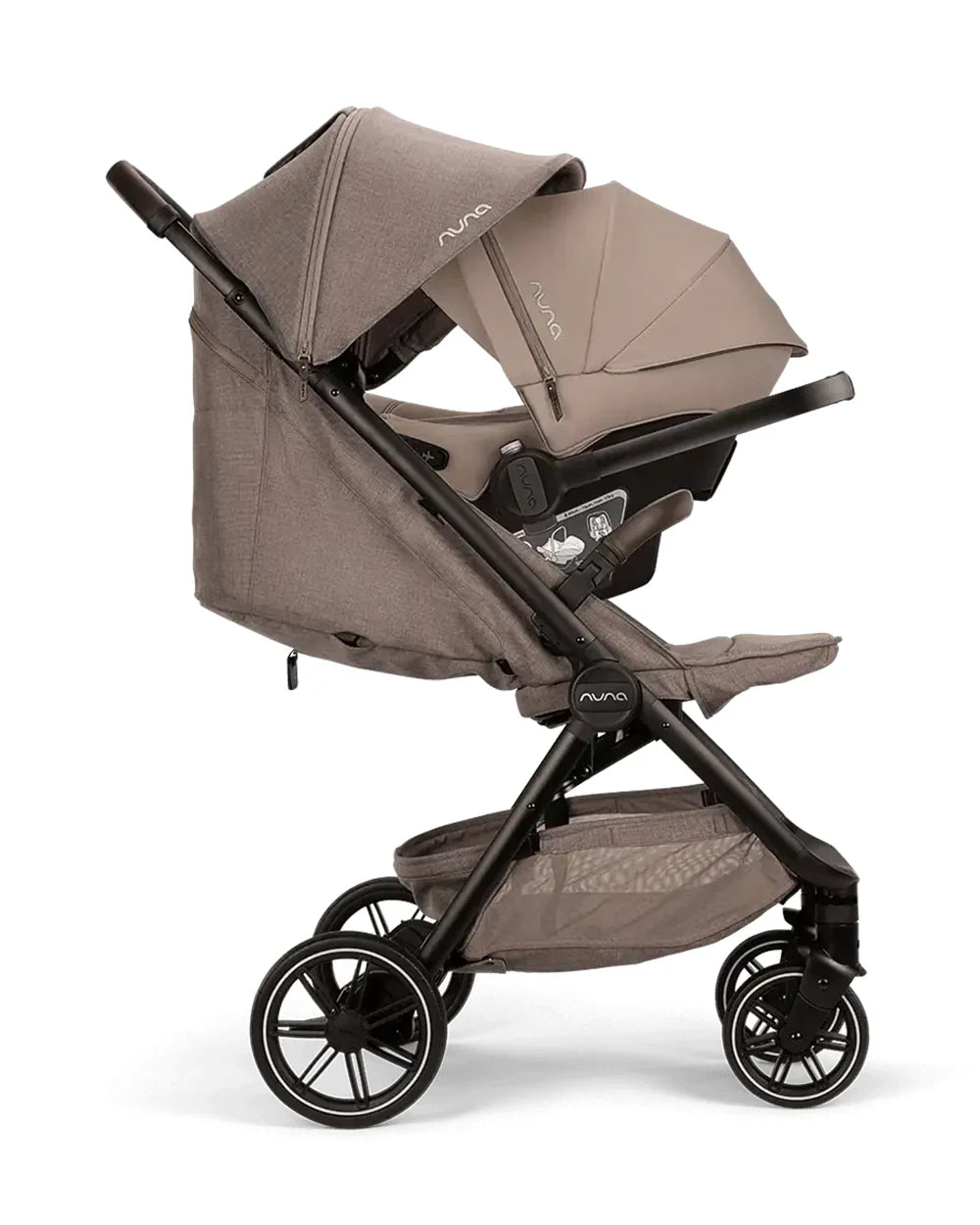 Nuna TRVL LX Cabin Friendly Baby Stroller-With Cup Holder-One Hand Fold-Big Rear Wheels-Car Seat Compatible-Includes Rain Cover & Travel Bag-2 Years Warranty-Pram for 0 to 4Y (Upto 22Kg)-Cedar