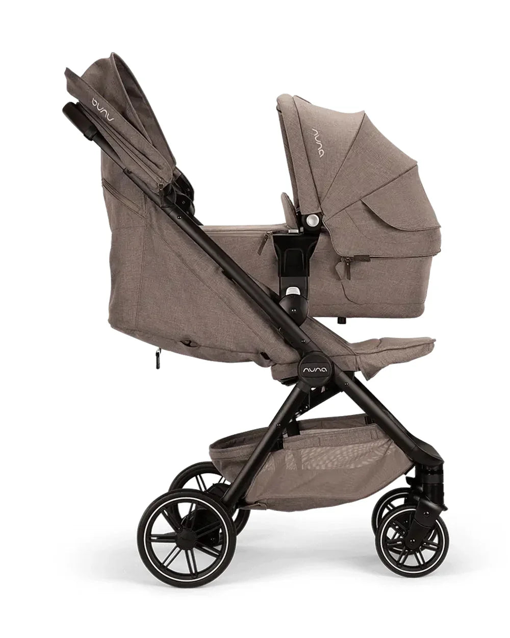 Nuna TRVL LX Cabin Friendly Baby Stroller-With Cup Holder-One Hand Fold-Big Rear Wheels-Car Seat Compatible-Includes Rain Cover & Travel Bag-2 Years Warranty-Pram for 0 to 4Y (Upto 22Kg)-Cedar
