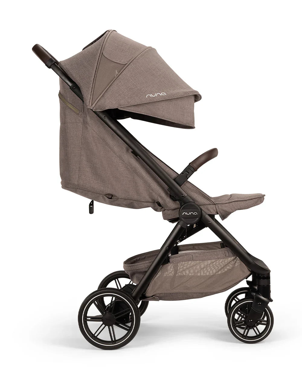 Nuna TRVL LX Cabin Friendly Baby Stroller-With Cup Holder-One Hand Fold-Big Rear Wheels-Car Seat Compatible-Includes Rain Cover & Travel Bag-2 Years Warranty-Pram for 0 to 4Y (Upto 22Kg)-Cedar