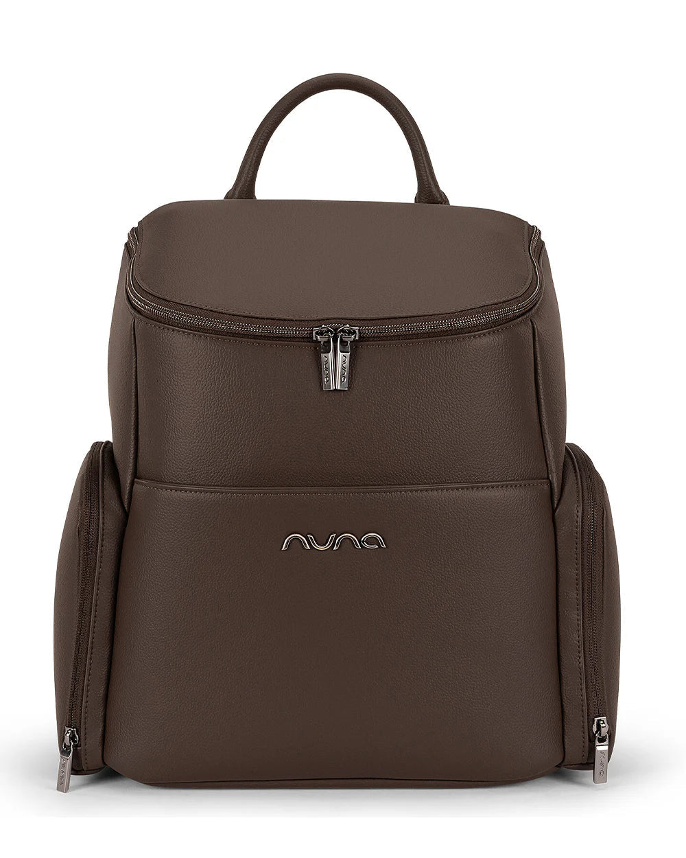 Nuna Essential Diaper Bag-Backpack-Changing Pad With Magnetic Closure-Removable Toiletry Pouch-Back Pocket Unzips Into Trolley Sleeve-Cocoa