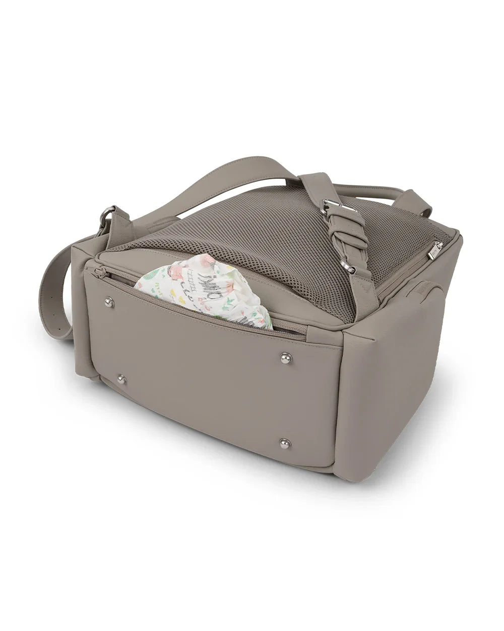 Nuna Essential Diaper Bag-Backpack-Changing Pad With Magnetic Closure-Removable Toiletry Pouch-Back Pocket Unzips Into Trolley Sleeve-Taupe