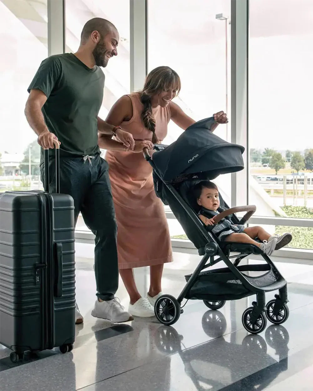 Nuna TRVL Cabin Friendly Baby Stroller-With Cup Holder-One Touch Fold-Compact Size-Pram for 0M+ (Upto 22Kg)-Caviar