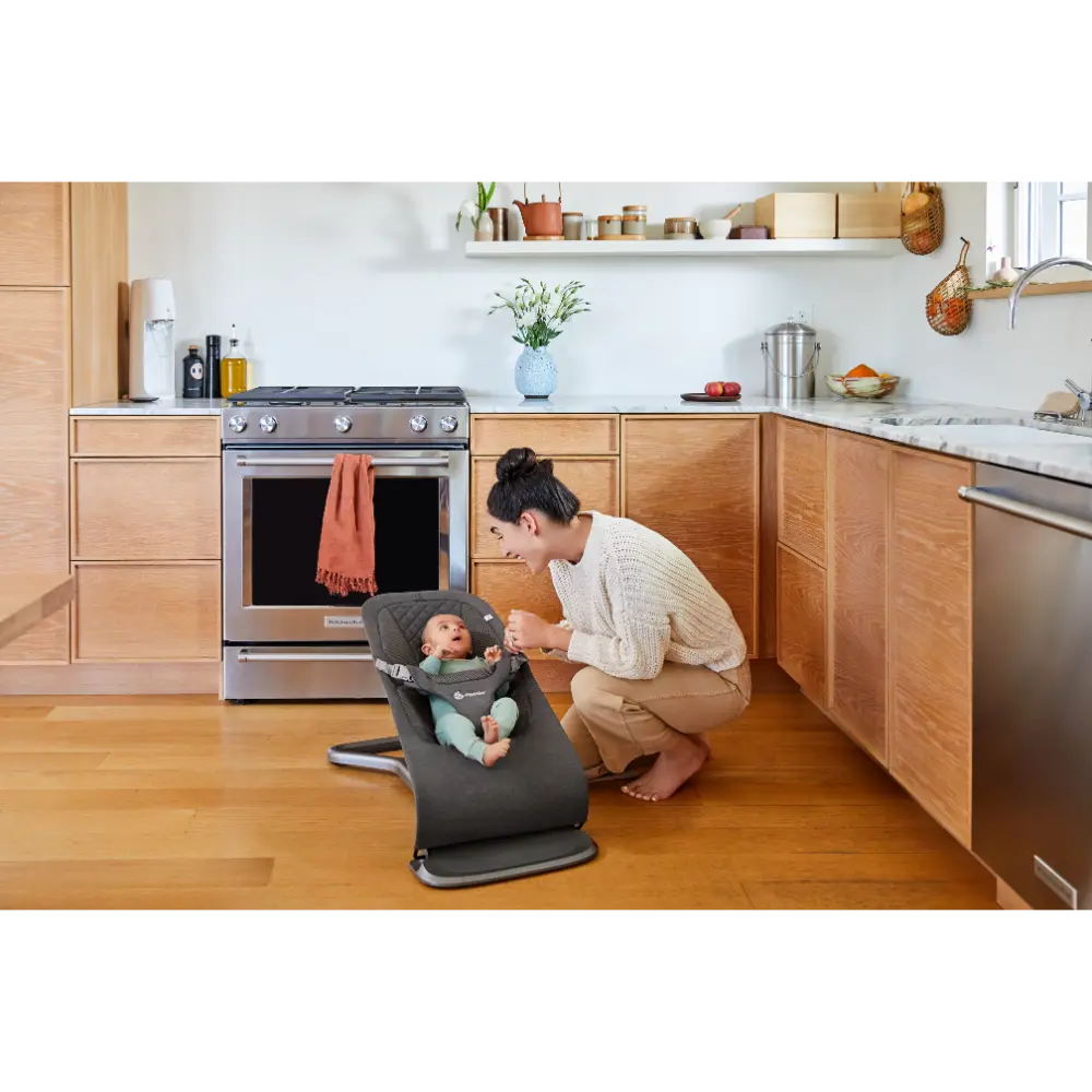 Ergobaby Evolve 3-in-1 Bouncer – Adjustable Multi-Position Baby Bouncer Seat with Newborn Insert, Head to Hip Support, Ergonomic & Lightweight Rocking Chair, Folds Flat for Easy Storage, From Newborn to Toddler, 2-13 Kgs, Birth - 2Years-CHARCOAL GREY