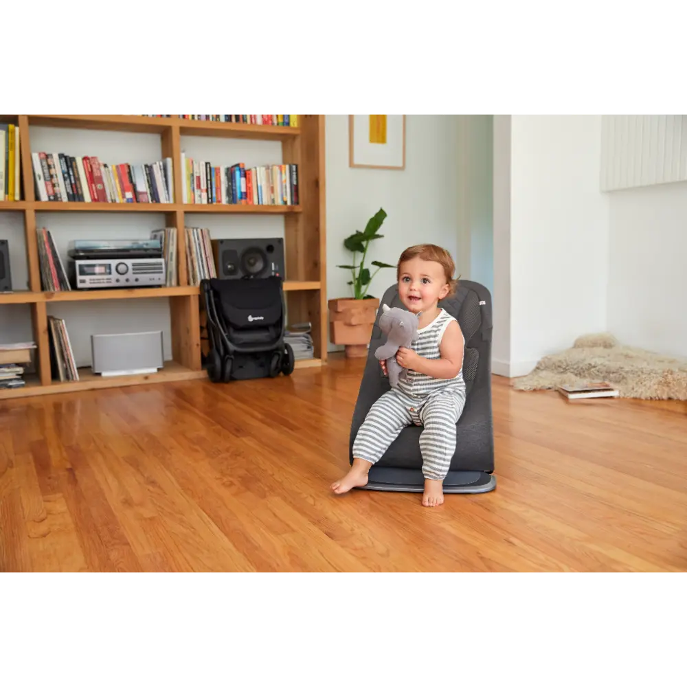 Ergobaby Evolve 3-in-1 Bouncer – Adjustable Multi-Position Baby Bouncer Seat with Newborn Insert, Head to Hip Support, Ergonomic & Lightweight Rocking Chair, Folds Flat for Easy Storage, From Newborn to Toddler, 2-13 Kgs, Birth - 2Years-CHARCOAL GREY