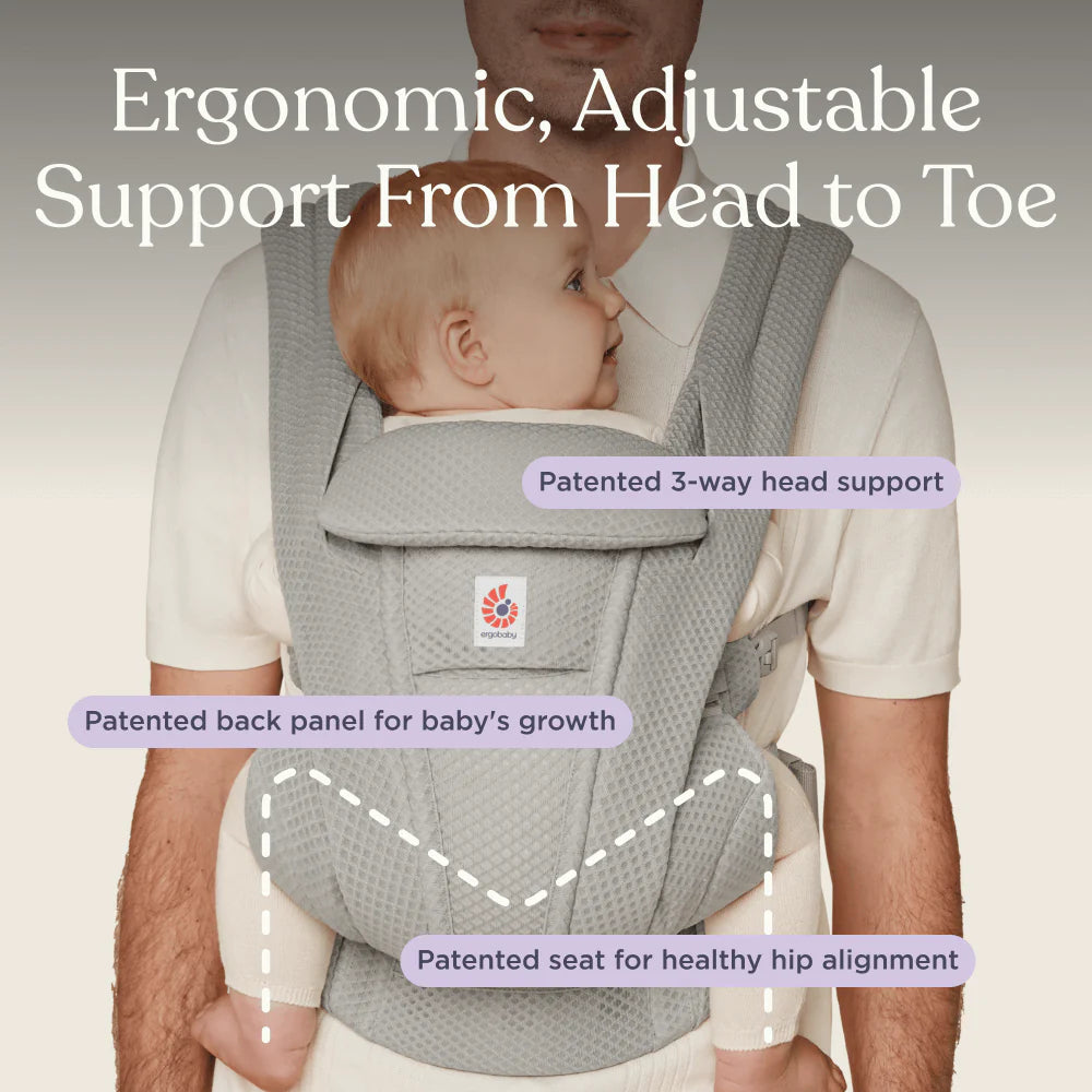 Ergobaby Omni Deluxe Baby Carrier – Lightweight, Breathable Mesh, Adjustable Waistbelt, Lumbar Support, 4 Carry Positions, Privacy Hood, 6 Pockets, Newborn to Toddler (3–20 kg, 0–4 Years), Graphite Grey
