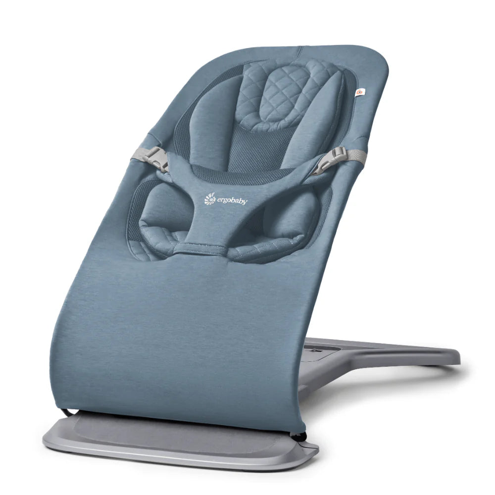 Ergobaby Evolve 3-in-1 Bouncer – Adjustable Multi-Position Baby Bouncer Seat with Newborn Insert, Head to Hip Support, Ergonomic & Lightweight Rocking Chair, Folds Flat for Easy Storage, From Newborn to Toddler, 2-13 Kgs, Birth - 2Years-Oxford Blue