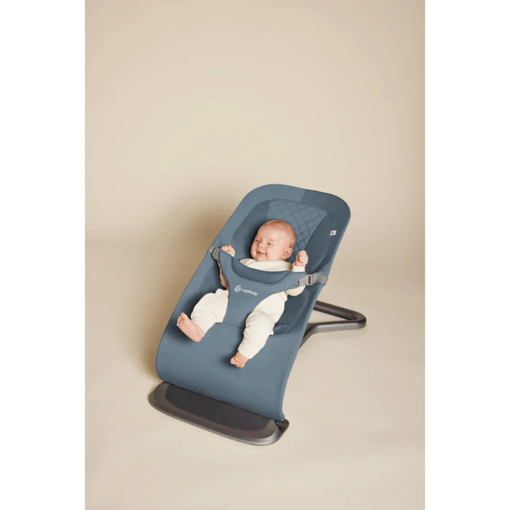 Ergobaby Evolve 3-in-1 Bouncer – Adjustable Multi-Position Baby Bouncer Seat with Newborn Insert, Head to Hip Support, Ergonomic & Lightweight Rocking Chair, Folds Flat for Easy Storage, From Newborn to Toddler, 2-13 Kgs, Birth - 2Years-Oxford Blue