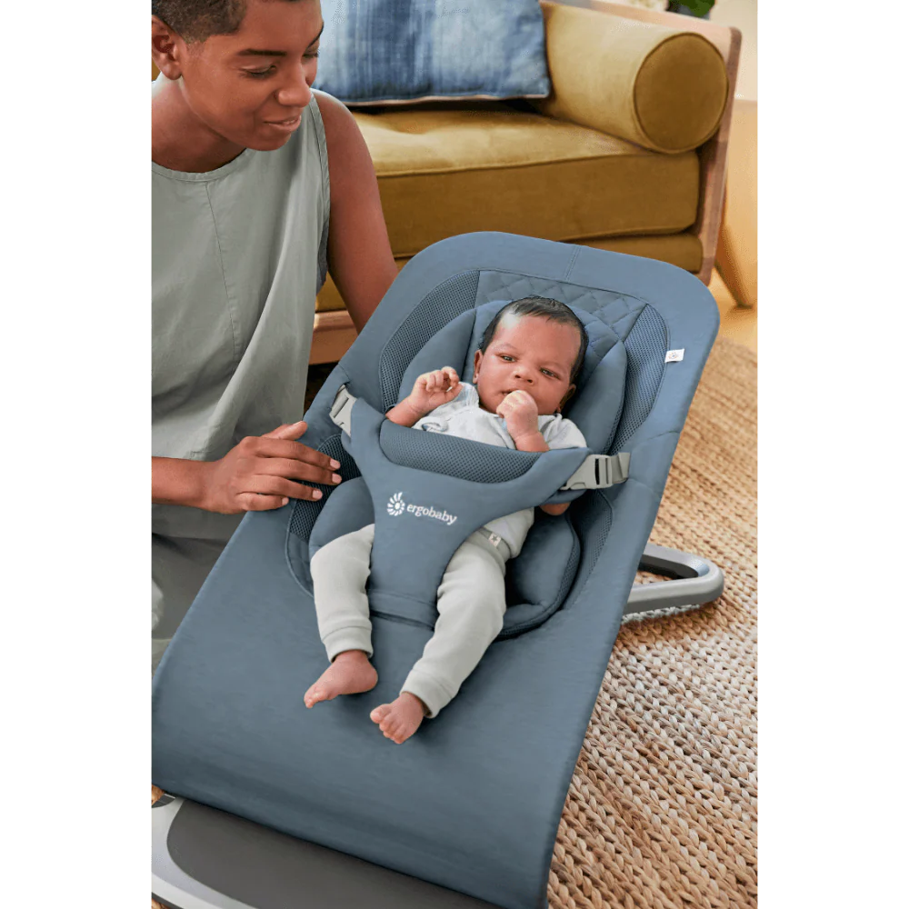 Ergobaby Evolve 3-in-1 Bouncer – Adjustable Multi-Position Baby Bouncer Seat with Newborn Insert, Head to Hip Support, Ergonomic & Lightweight Rocking Chair, Folds Flat for Easy Storage, From Newborn to Toddler, 2-13 Kgs, Birth - 2Years-Oxford Blue