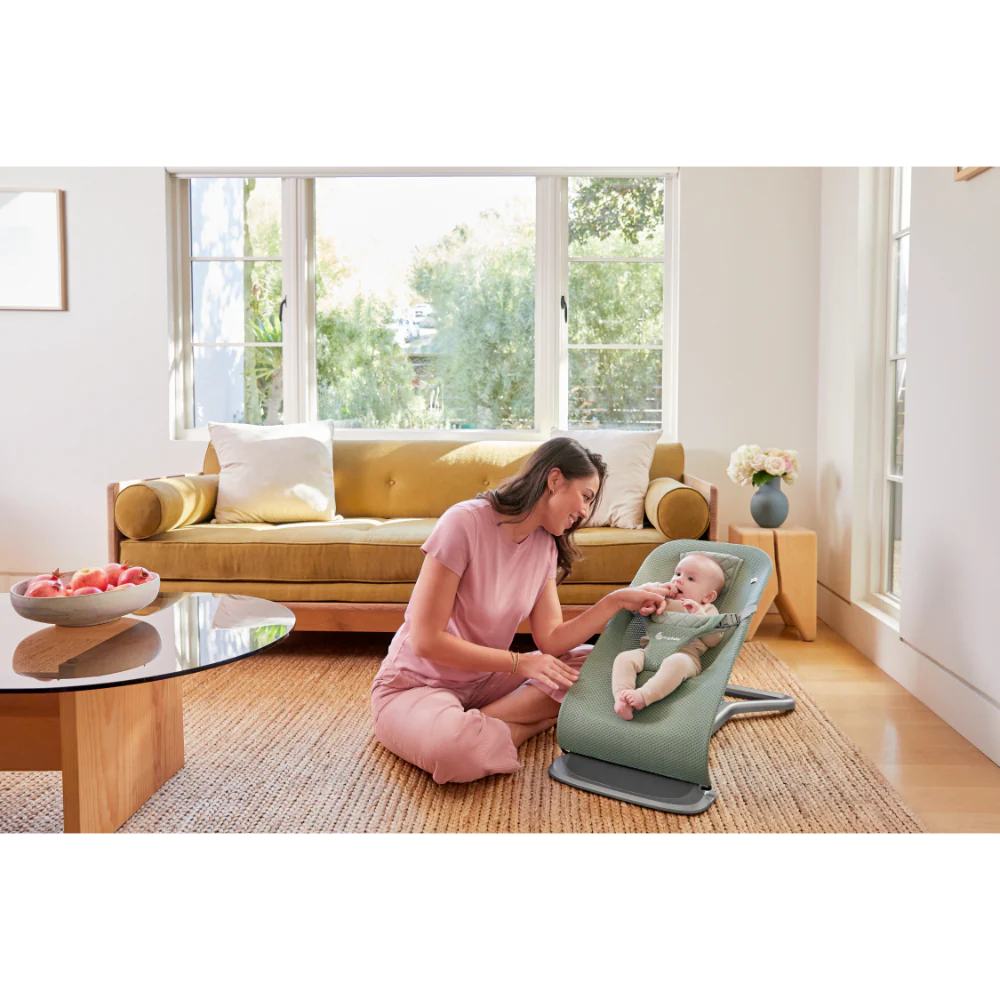 Ergobaby Evolve 3-in-1 Bouncer – Adjustable Multi-Position Baby Bouncer Seat with Newborn Insert, Head to Hip Support, Ergonomic & Lightweight Rocking Chair, Folds Flat for Easy Storage, From Newborn to Toddler, 2-13 Kgs, Birth - 2Years-SAGE GREEN