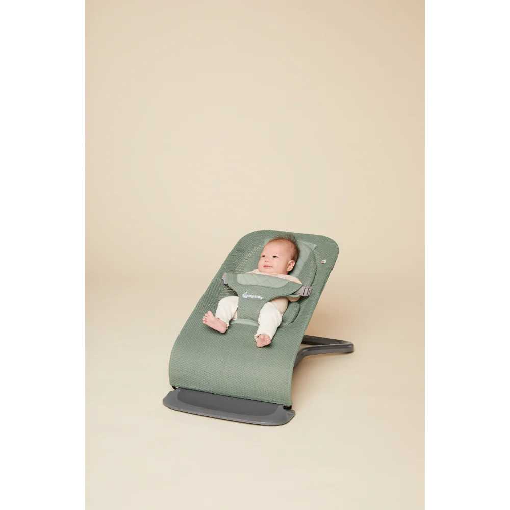 Ergobaby Evolve 3-in-1 Bouncer – Adjustable Multi-Position Baby Bouncer Seat with Newborn Insert, Head to Hip Support, Ergonomic & Lightweight Rocking Chair, Folds Flat for Easy Storage, From Newborn to Toddler, 2-13 Kgs, Birth - 2Years-SAGE GREEN