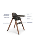 Nuna Bryn Baby High Chair-With Removable Seat Pad & Child Tray-Tool Free Assembly-Made From Premium Black Walnut & Maple Woods-For 6M+ (Upto 100 Kg)-Sanderson