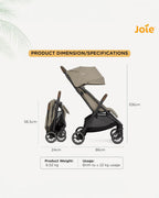 Joie Pact Pro Cabin Friendly Stroller-One Hand Fold-Flat Reclining Seat-Travel System Compatible-2 Years Warranty-Pram for 0 to 4Y (Upto 22 Kg)-OAK