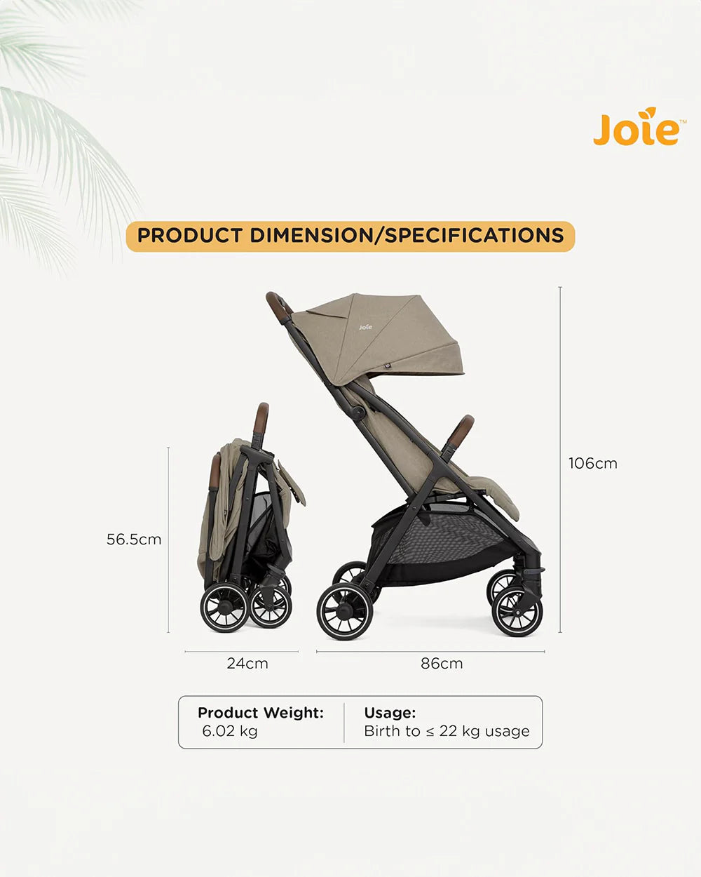 Joie Pact Pro Cabin Friendly Stroller-One Hand Fold-Flat Reclining Seat-Travel System Compatible-2 Years Warranty-Pram for 0 to 4Y (Upto 22 Kg)-OAK