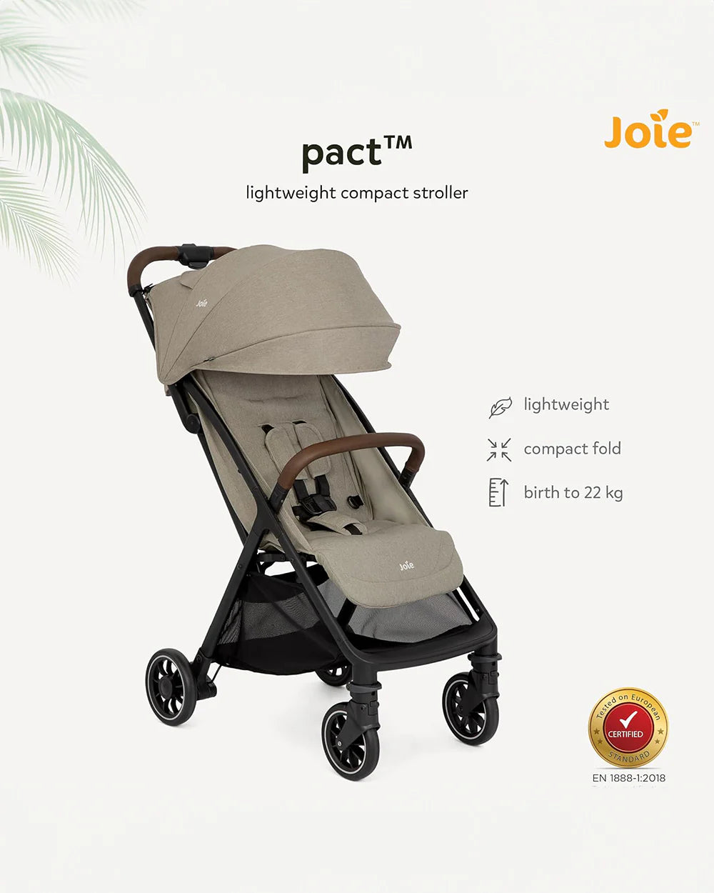 Joie Pact Pro Cabin Friendly Stroller-One Hand Fold-Flat Reclining Seat-Travel System Compatible-2 Years Warranty-Pram for 0 to 4Y (Upto 22 Kg)-OAK