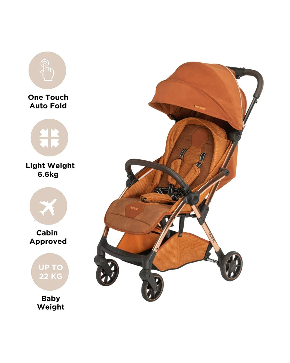 Leclerc Hexagon Cabin Friendly Stroller-One Touch Fold-2 Years Warranty-For 6M to 5Y (Upto 22Kg)-Heritage Sport