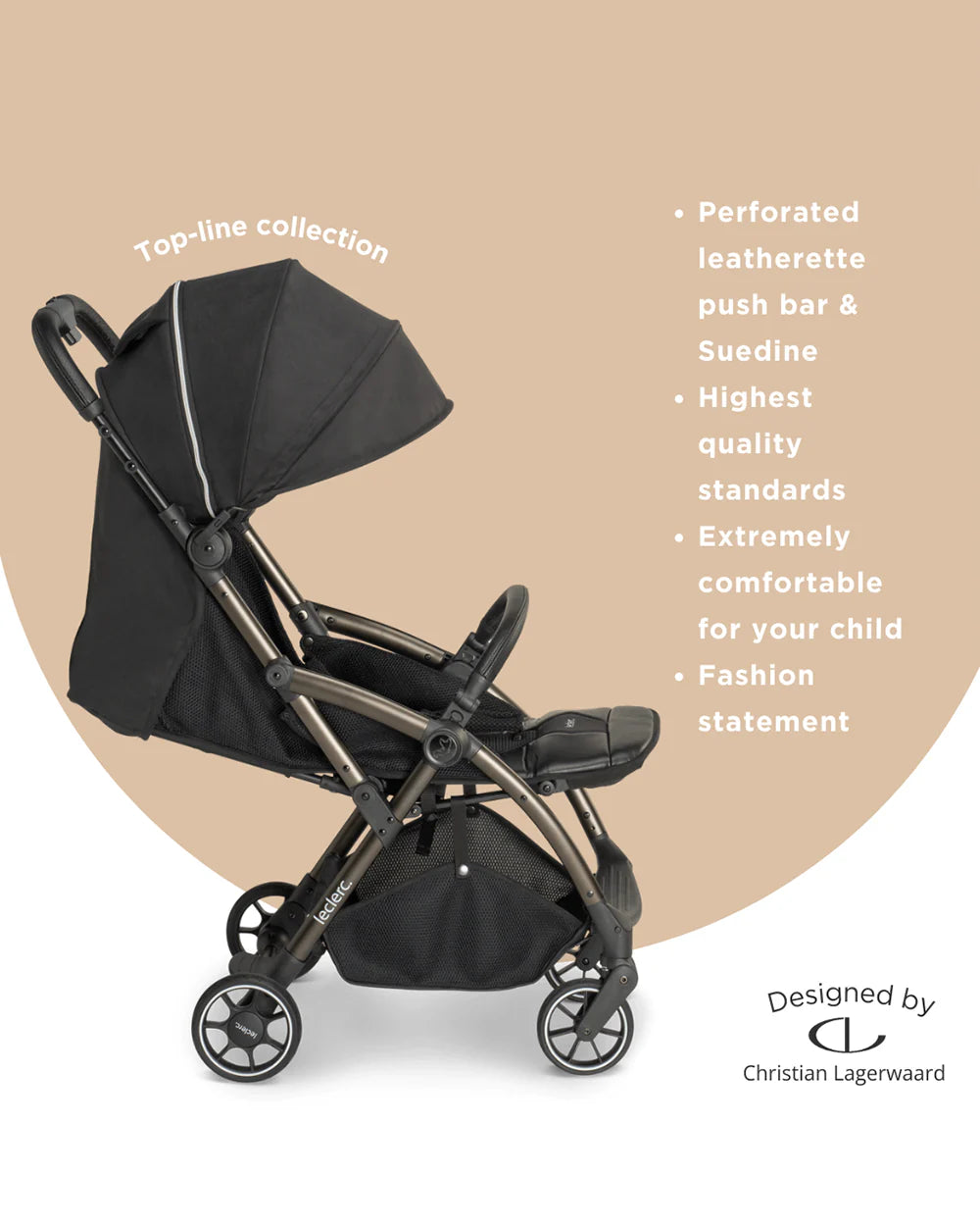 Leclerc Hexagon Cabin Friendly Stroller-One Touch Fold-2 Years Warranty-For 6M to 5Y (Upto 22Kg)-Black