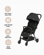 Leclerc Hexagon Cabin Friendly Stroller-One Touch Fold-2 Years Warranty-For 6M to 5Y (Upto 22Kg)-Black