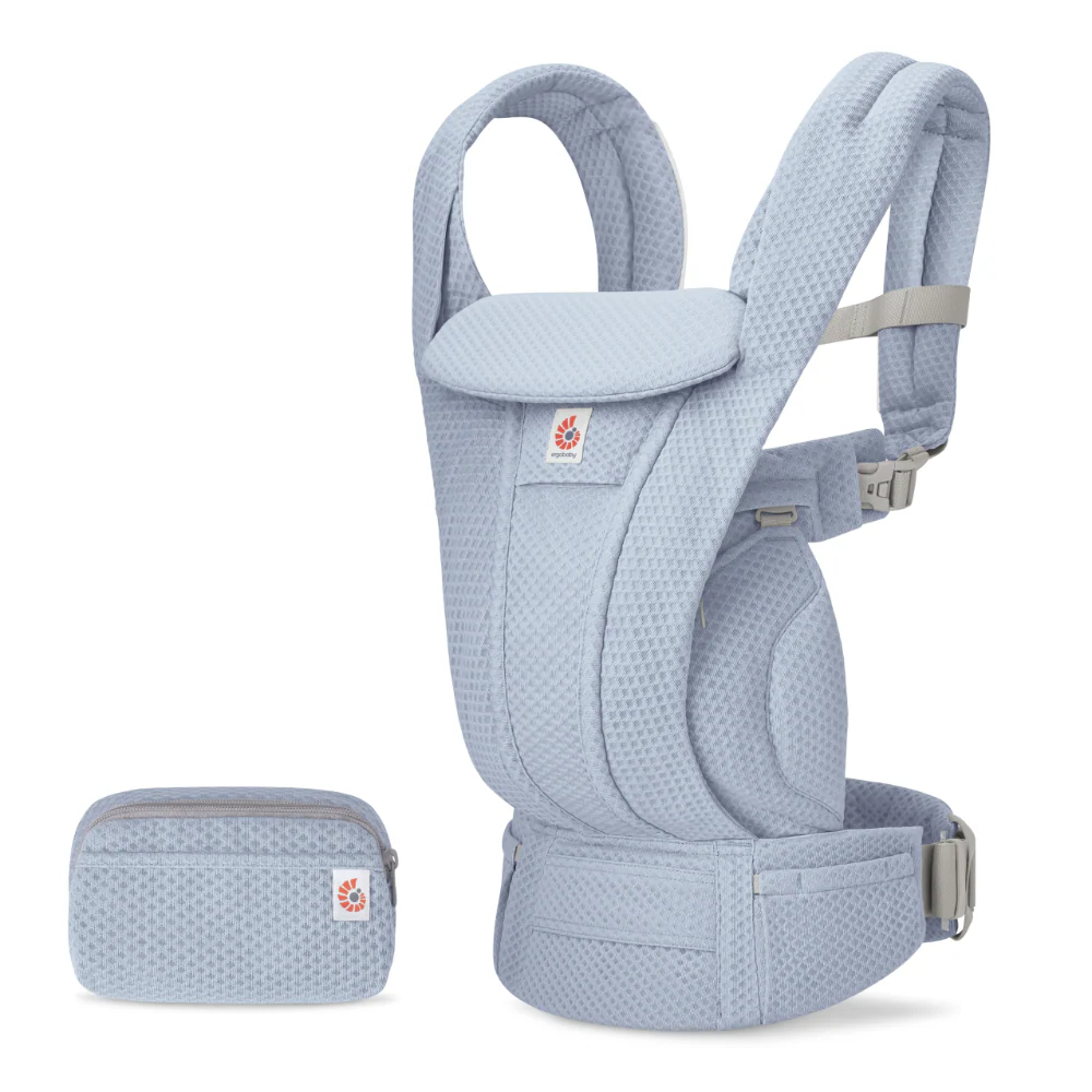 Ergobaby Omni Deluxe Baby Carrier - Lightweight Newborn to Toddler Carrier with Breathable Soft Mesh, Enhanced Lumbar Support, Adjustable Waistbelt & Cross Straps, Privacy Hood, 4 Carry Positions, 6 Storage Pockets, 3-20Kgs, Birth - 4 Years, Serene Blue