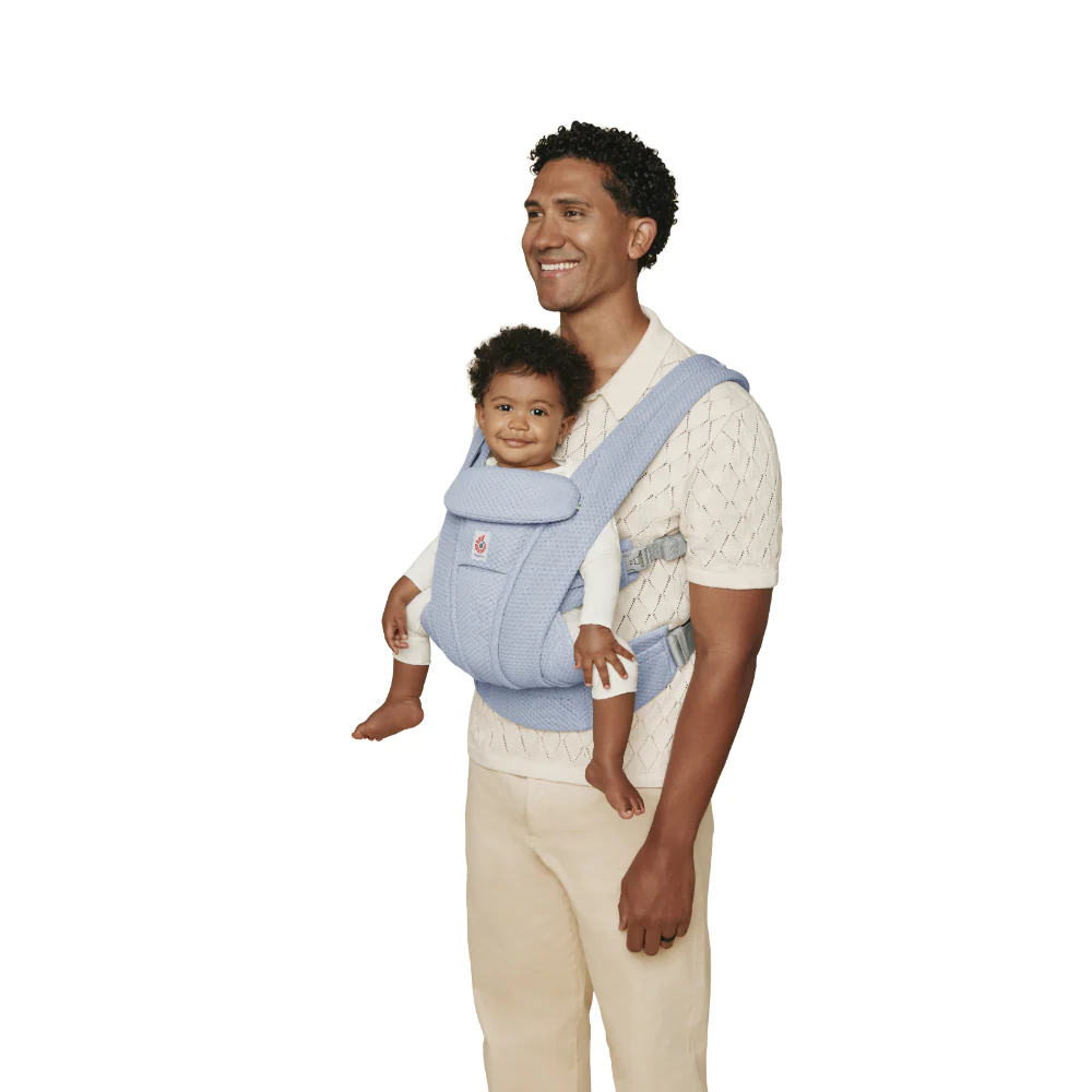 Ergobaby Omni Deluxe Baby Carrier - Lightweight Newborn to Toddler Carrier with Breathable Soft Mesh, Enhanced Lumbar Support, Adjustable Waistbelt & Cross Straps, Privacy Hood, 4 Carry Positions, 6 Storage Pockets, 3-20Kgs, Birth - 4 Years, Serene Blue