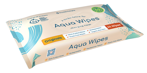 Aqua Wipes Baby Wipes 64 Wipe Packs 100% Biodegradable, Plastic Free Wipes, 99.6% Purified Water, Newborn Wipes, Vegan, Paraben and Perfume Free, NHS Approved