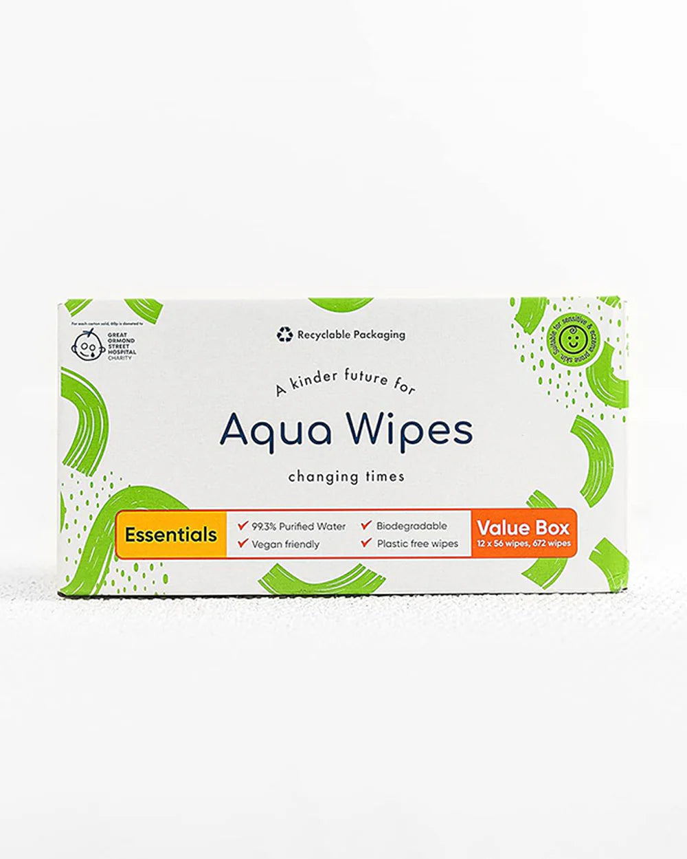Aqua Wipes Baby Wipes 12 X 64 Wipe Packs 100% Biodegradable, Plastic Free Wipes, 99.6% Purified Water, Newborn Wipes, Vegan, Paraben and Perfume Free, NHS Approved