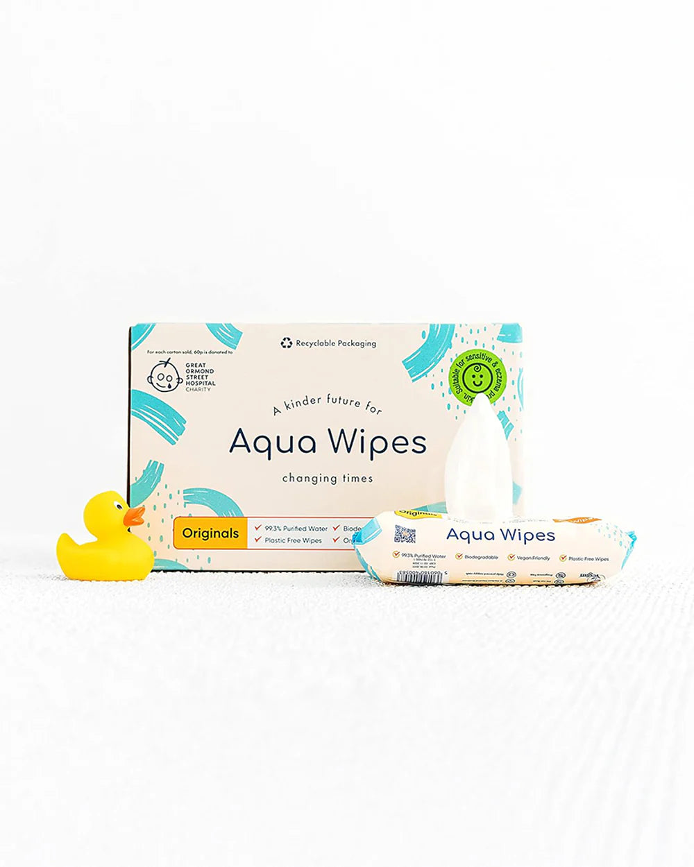Aqua Wipes Baby Wipes 64 Wipe Packs 100% Biodegradable, Plastic Free Wipes, 99.6% Purified Water, Newborn Wipes, Vegan, Paraben and Perfume Free, NHS Approved