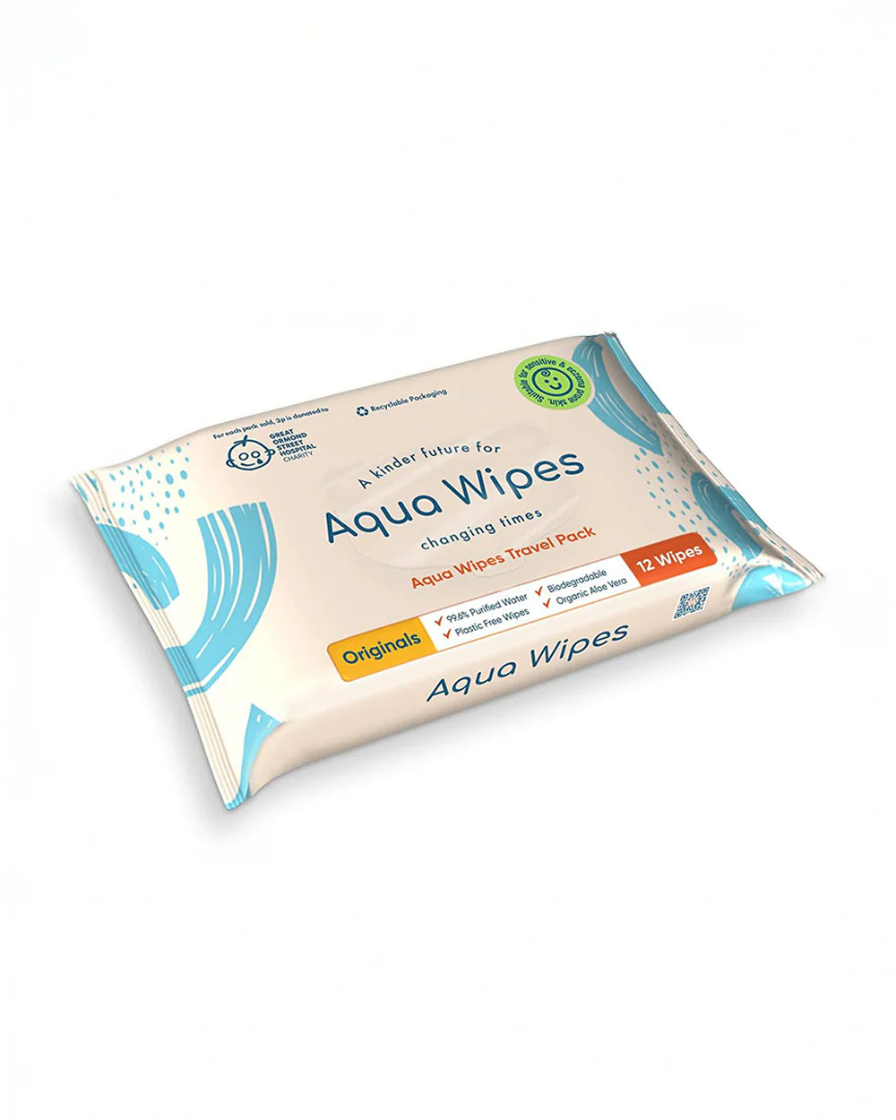 Aqua Wipes Originals (Travel Size) Baby Wipes - Biodegradable Wipes - 99.6% Purified Water Paediatrician Tested – Plastic Free Wipes with Organic Aloe Vera Extract - 4 Packs, 12 Wipes per Pack