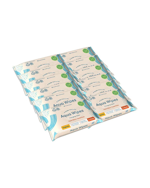 Aqua Wipes Originals (Travel Size) Baby Wipes - Biodegradable Wipes - 99.6% Purified Water Paediatrician Tested – Plastic Free Wipes with Organic Aloe Vera Extract - 4 Packs, 12 Wipes per Pack