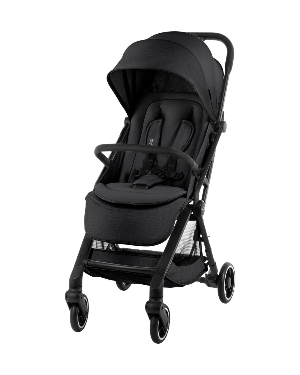Britax Flylite Cabin Friendly Stroller-Extra Large Extendable Canopy-One Hand Fold-Flat Reclining Seat-For 0 to 4Y (Upto 22Kg)-Carbon Black