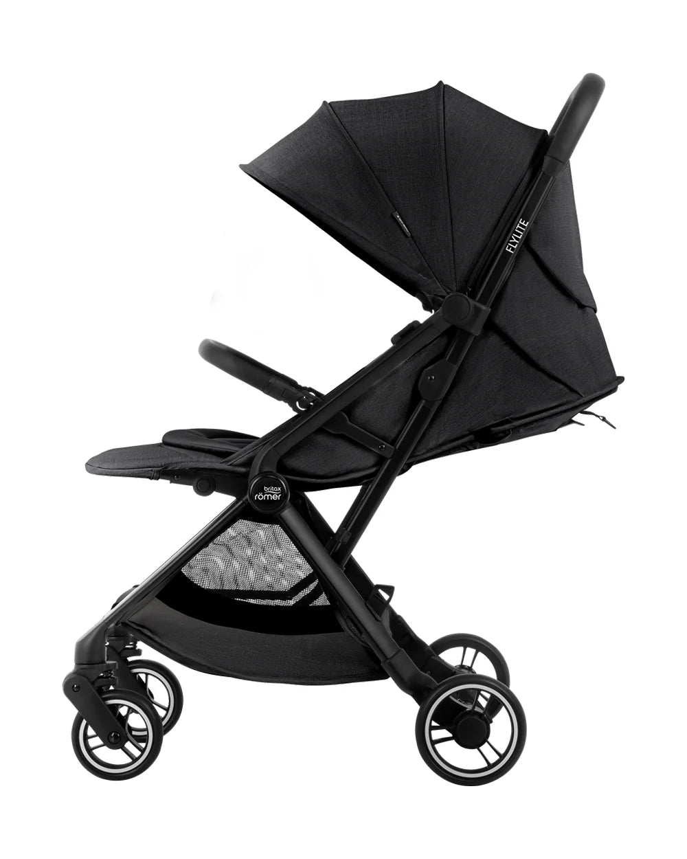 Britax Flylite Cabin Friendly Stroller-Extra Large Extendable Canopy-One Hand Fold-Flat Reclining Seat-For 0 to 4Y (Upto 22Kg)-Carbon Black