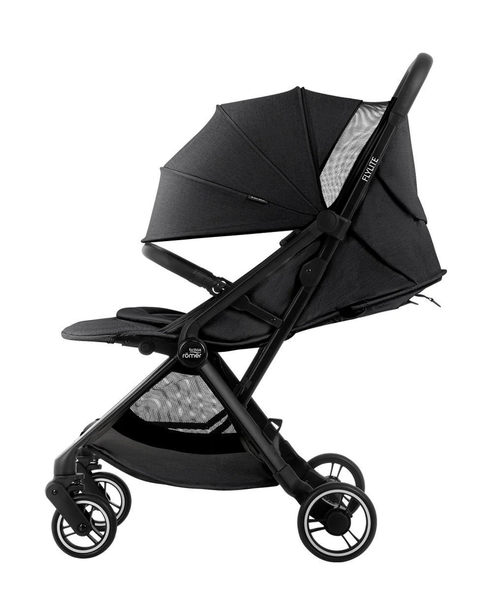 Britax Flylite Cabin Friendly Stroller-Extra Large Extendable Canopy-One Hand Fold-Flat Reclining Seat-For 0 to 4Y (Upto 22Kg)-Carbon Black